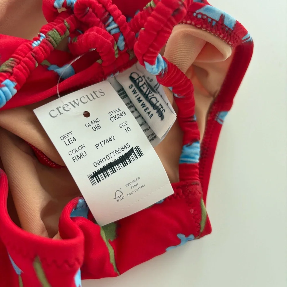 NWT J. Crew Crewcuts Girls' Ruched-strap Bathing Swimsuit Red Multi